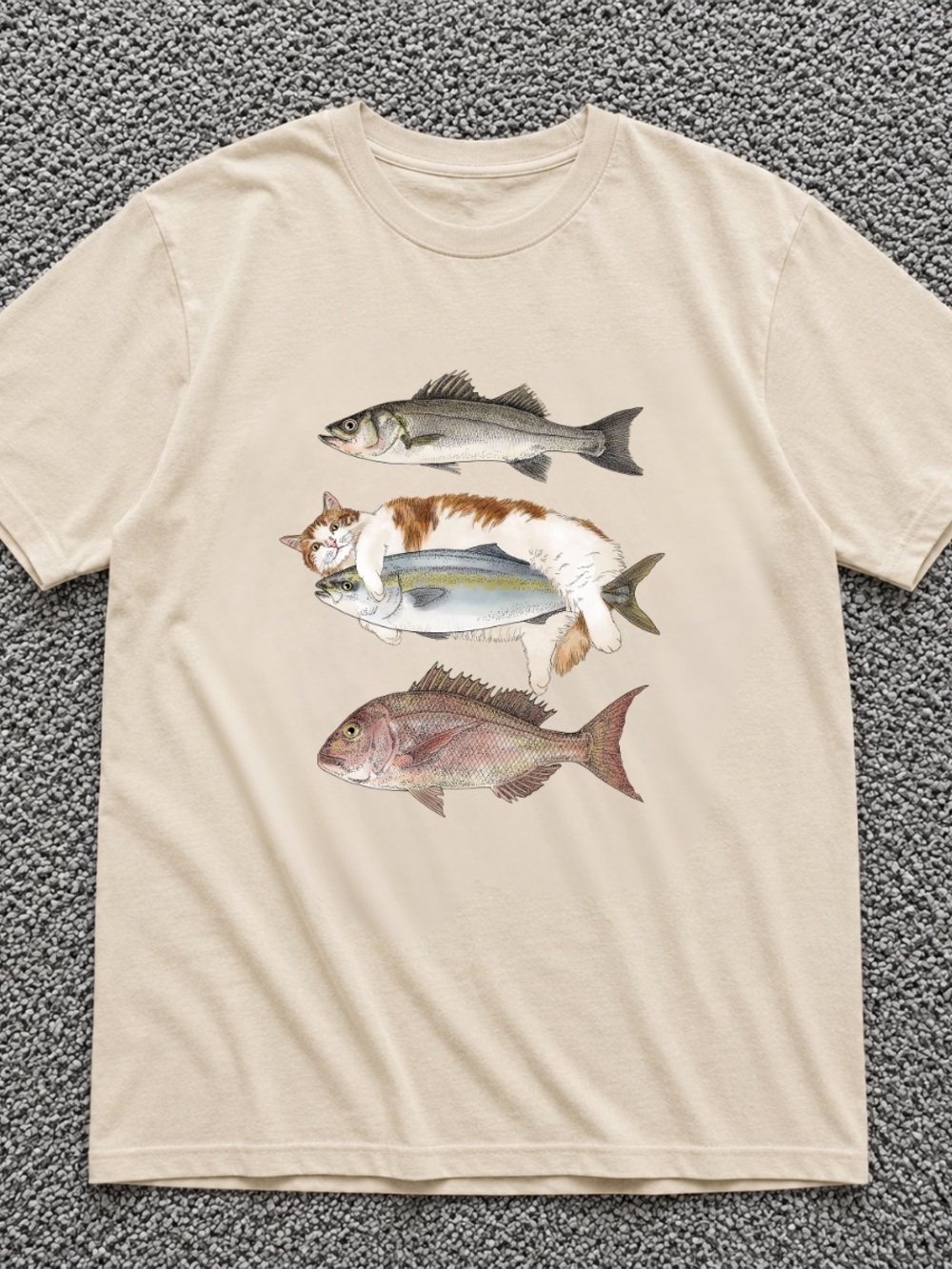 Unbranded Off White Cat & Fish Graphic Tee unisex